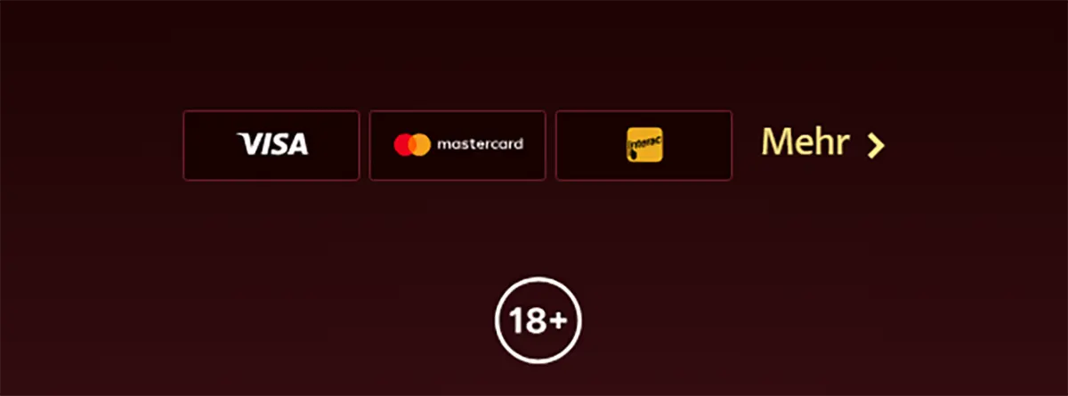 Casino payment methods icons with Visa, Mastercard and payment options banner
